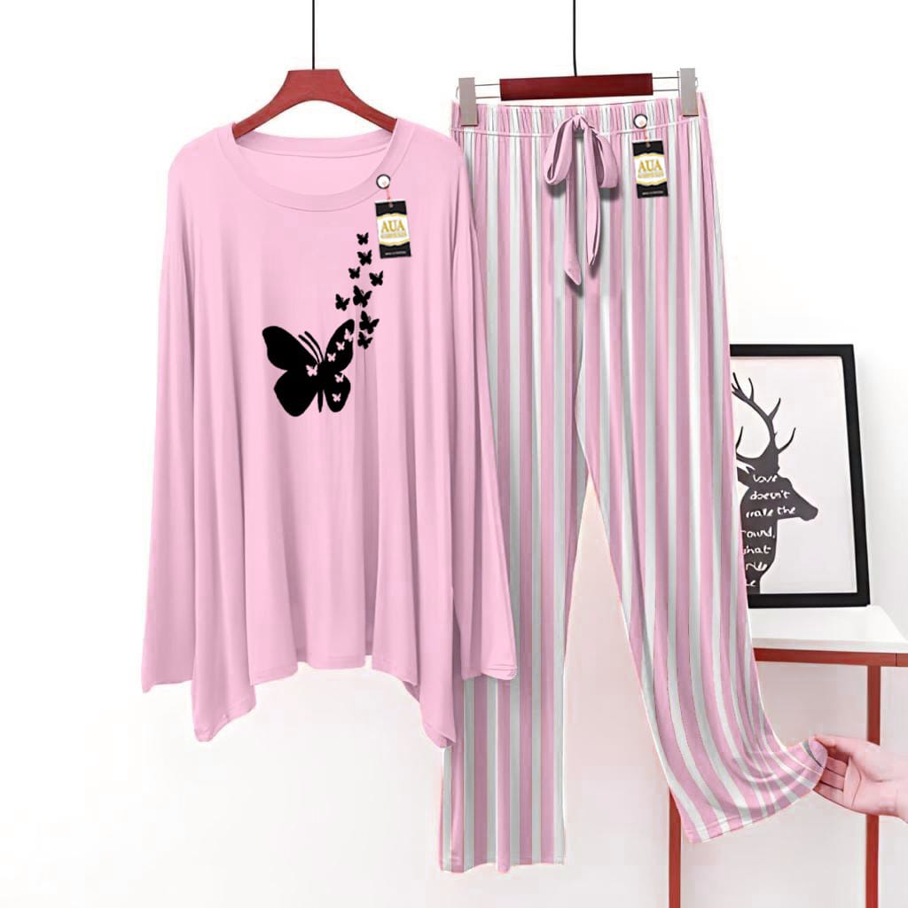 Butterfly Printed Lining Trouser Lounge wear Nightwear Sleepwear For Women  ( 5 colours)(002)