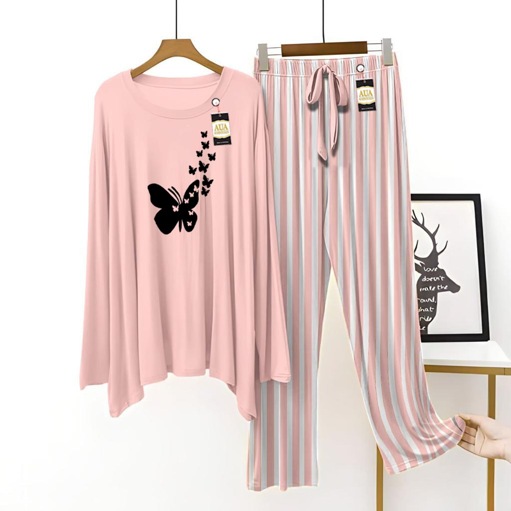 Butterfly Printed Lining Trouser Lounge wear Nightwear Sleepwear For Women  ( 5 colours)(002)