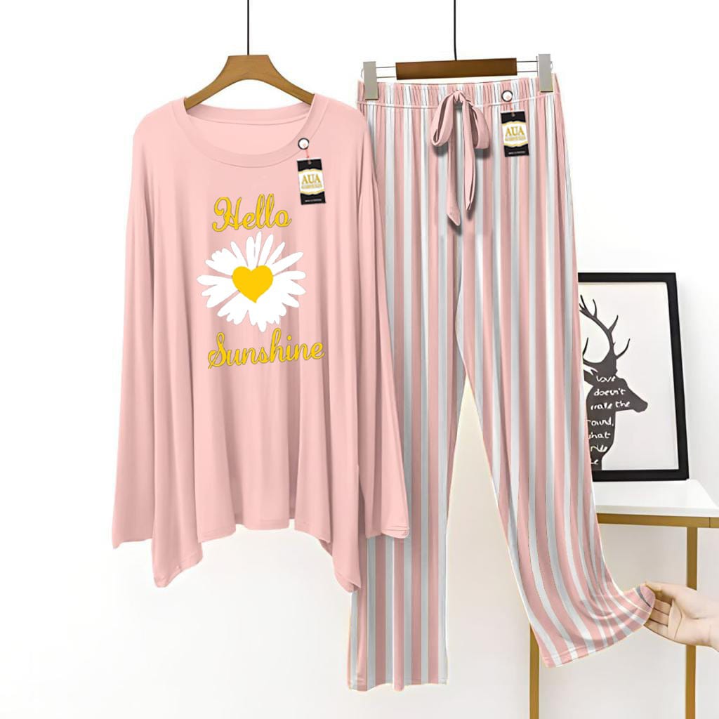 Hello Sunshine Printed Lining Trouser Lounge wear Nightwear Sleepwear For Women (7 colours)(002)