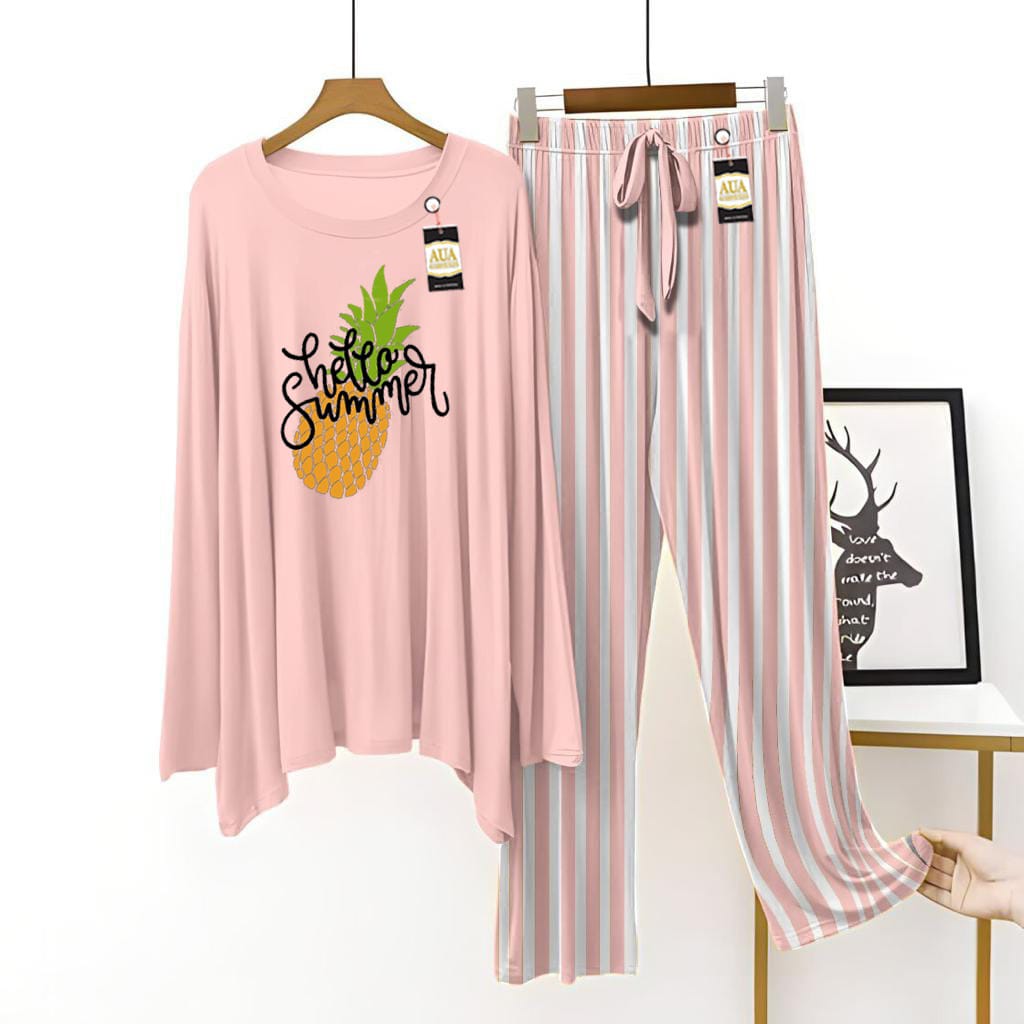 Hello Summer Printed Lining Trouser Lounge wear Nightwear Sleepwear For Women (7 colours)(002)