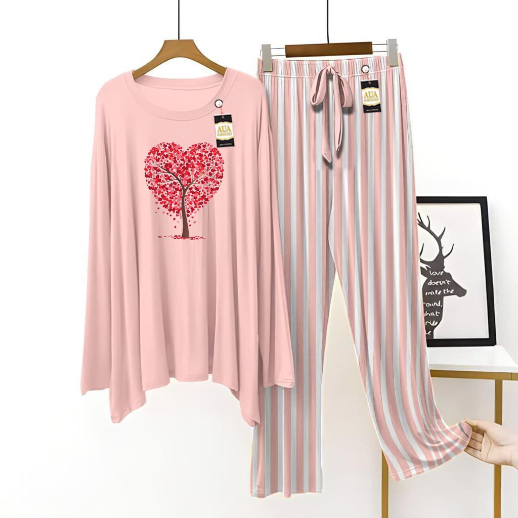 Heart Tree Printed Lounge wear Nightwear Sleepwear For Women (7 colours)(002)