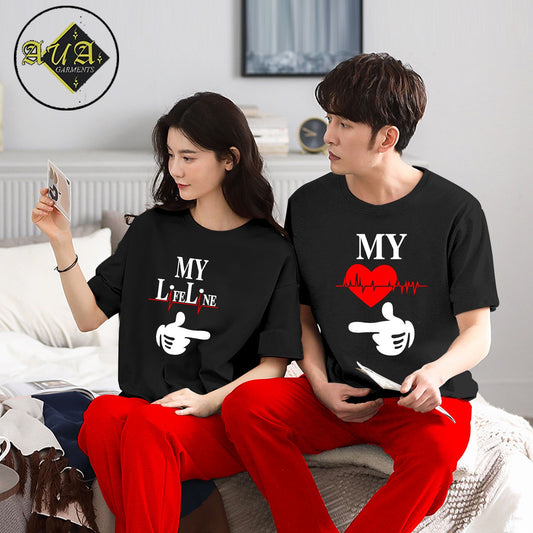 My Life Line & My Couple Night Suit for Men and Women Pack of 2 (5 colours)