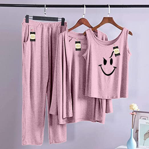 Smile 3 Piece Lounge wear Nightwear Sleepwear For Women (6 colours)