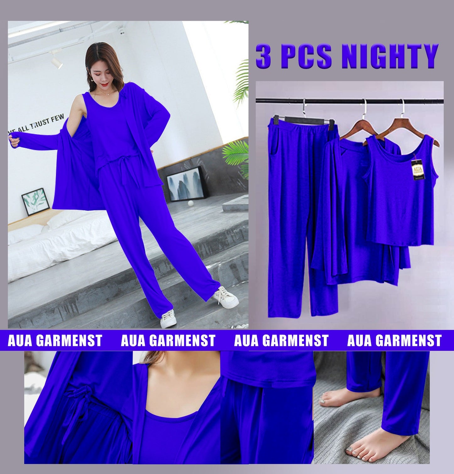 3 Piece Lounge wear Nightwear Sleepwear For Women (19 colours)