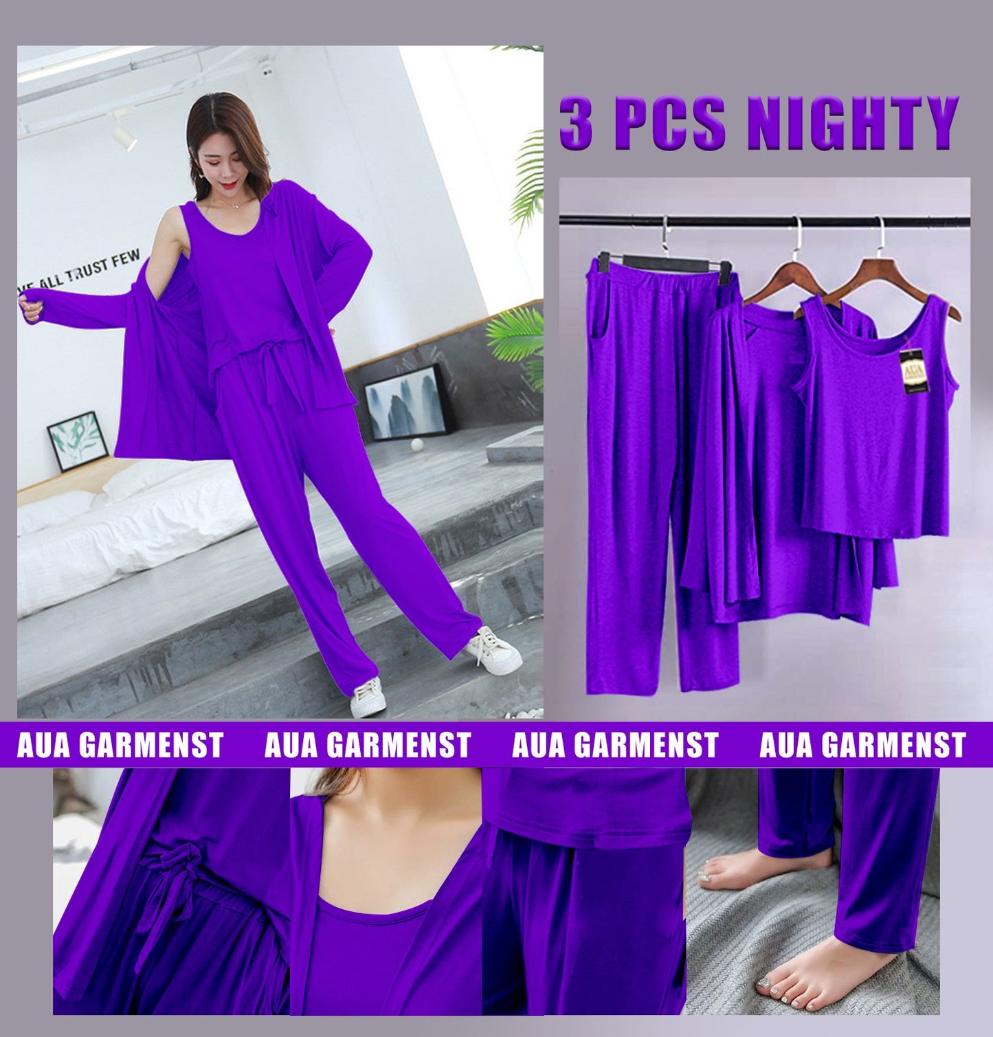 3 Piece Lounge wear Nightwear Sleepwear For Women (19 colours)