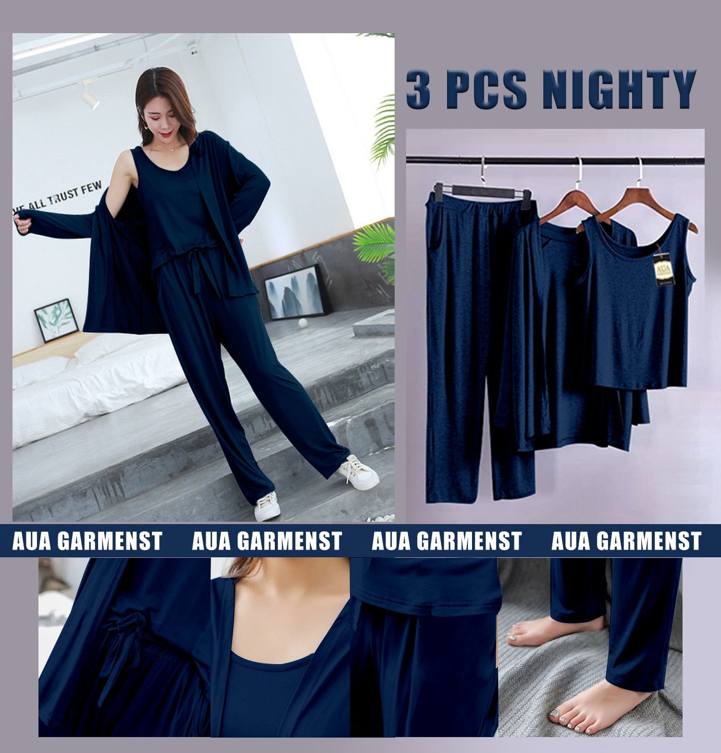 3 Piece Lounge wear Nightwear Sleepwear For Women (19 colours)