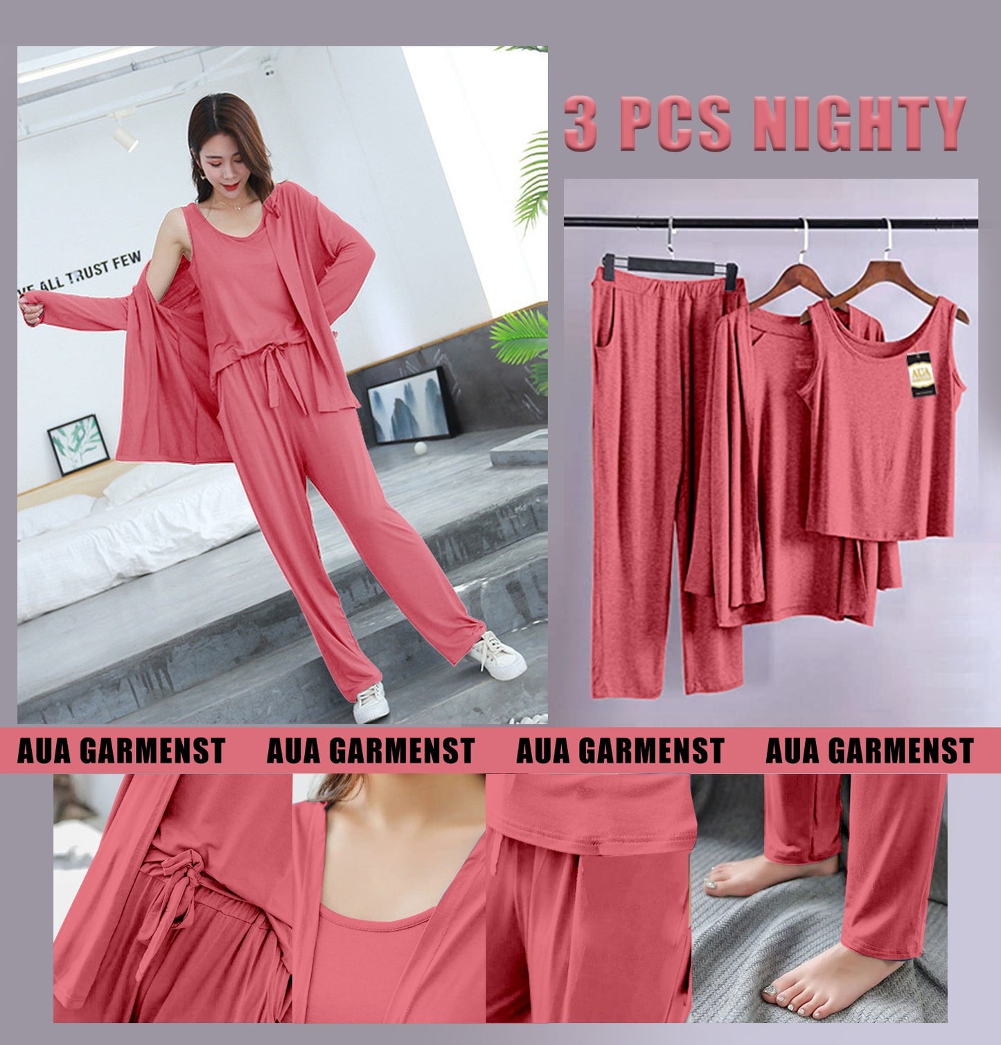 3 Piece Lounge wear Nightwear Sleepwear For Women (19 colours)