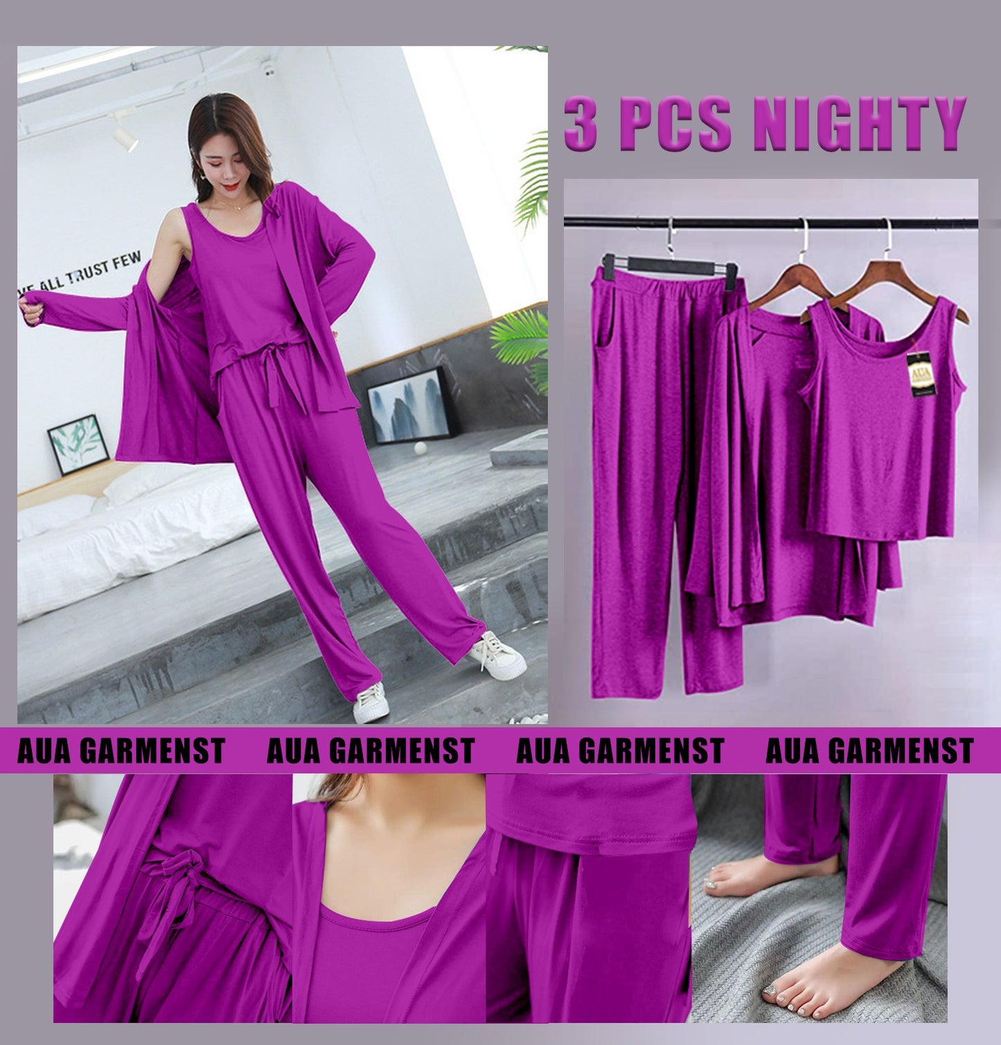 3 Piece Lounge wear Nightwear Sleepwear For Women (19 colours)