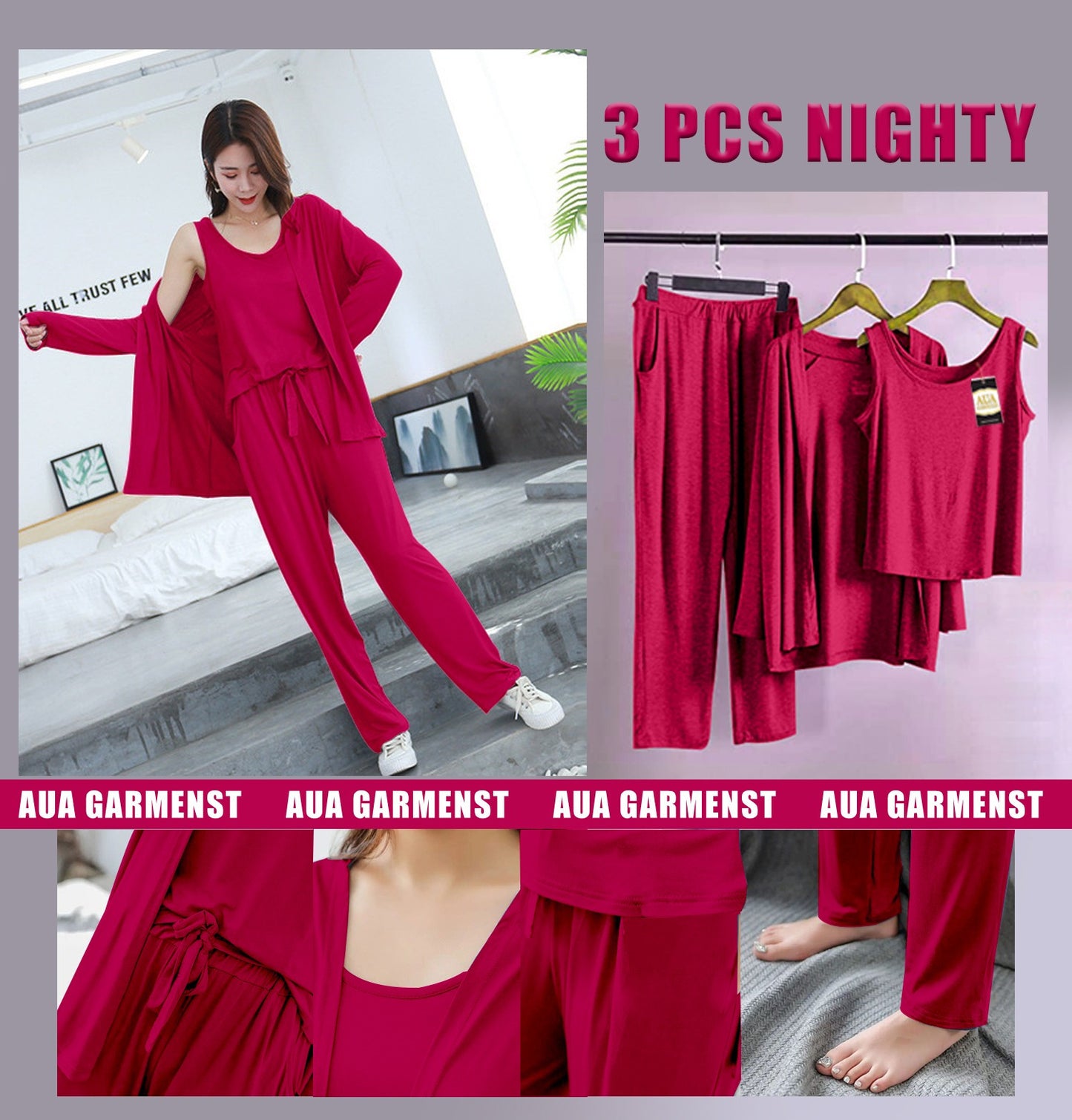 3 Piece Lounge wear Nightwear Sleepwear For Women (19 colours)