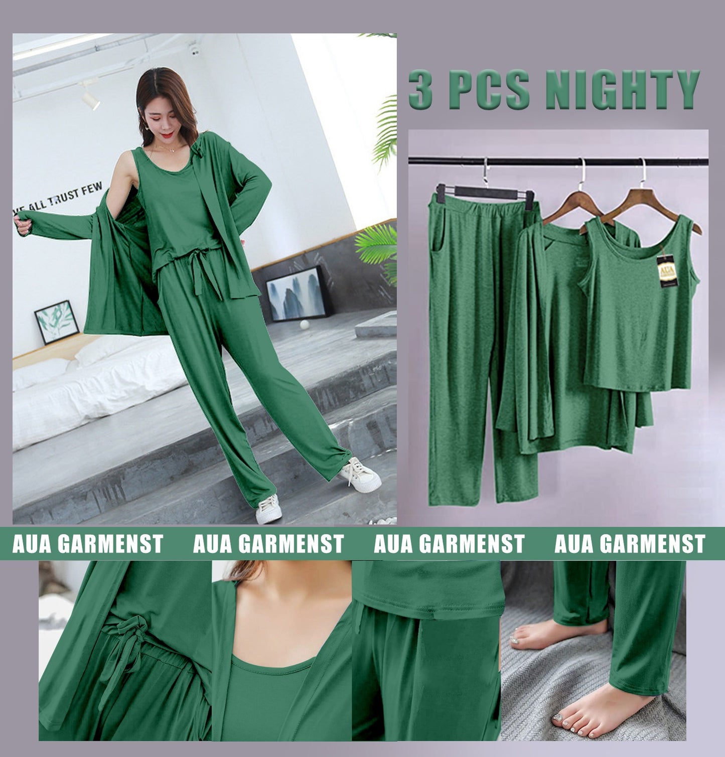 3 Piece Lounge wear Nightwear Sleepwear For Women (19 colours)