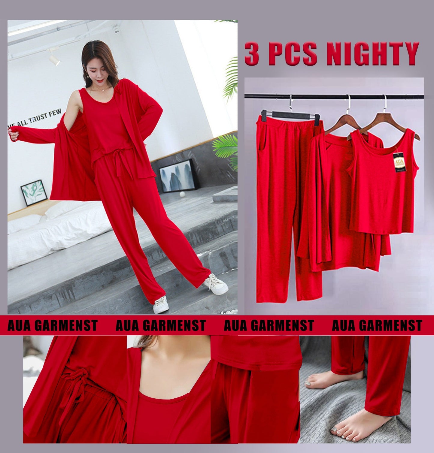 3 Piece Lounge wear Nightwear Sleepwear For Women (19 colours)