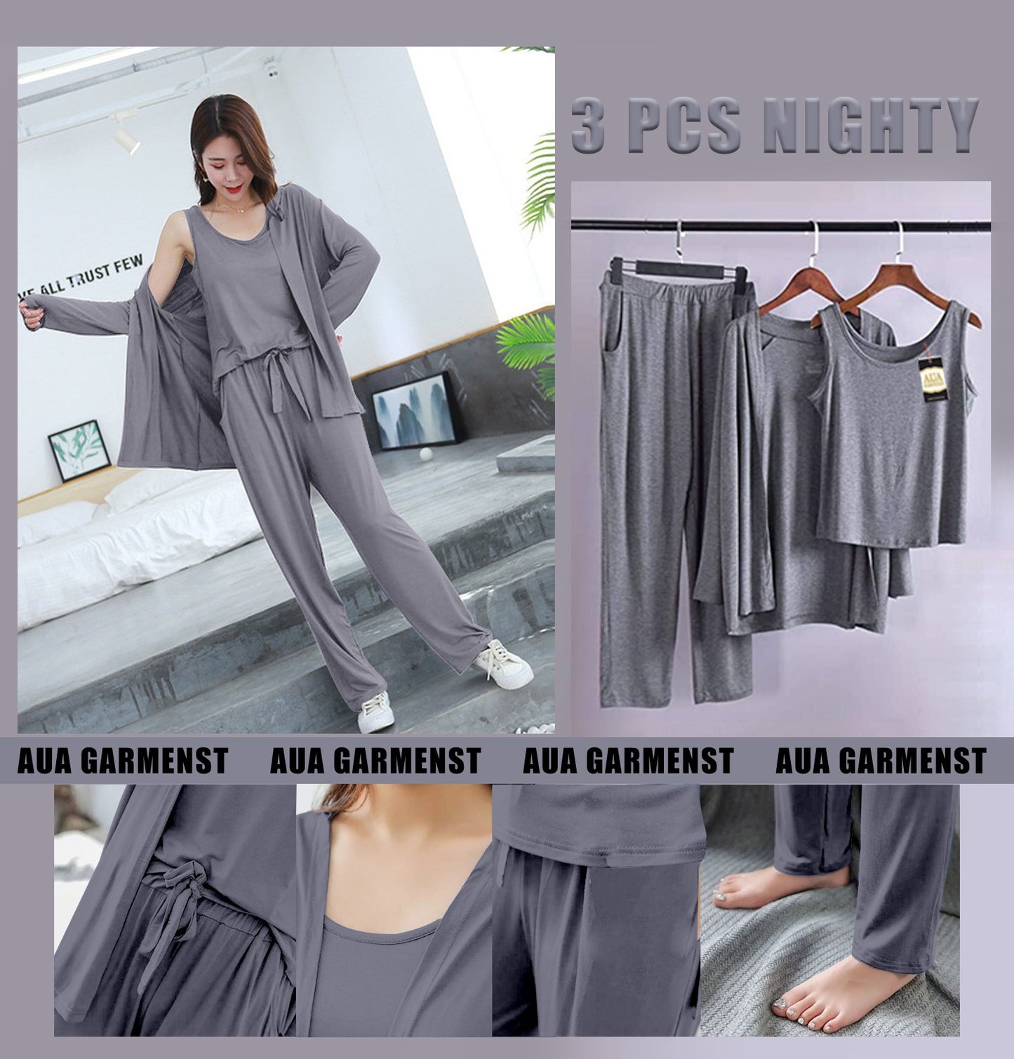 3 Piece Lounge wear Nightwear Sleepwear For Women (19 colours)