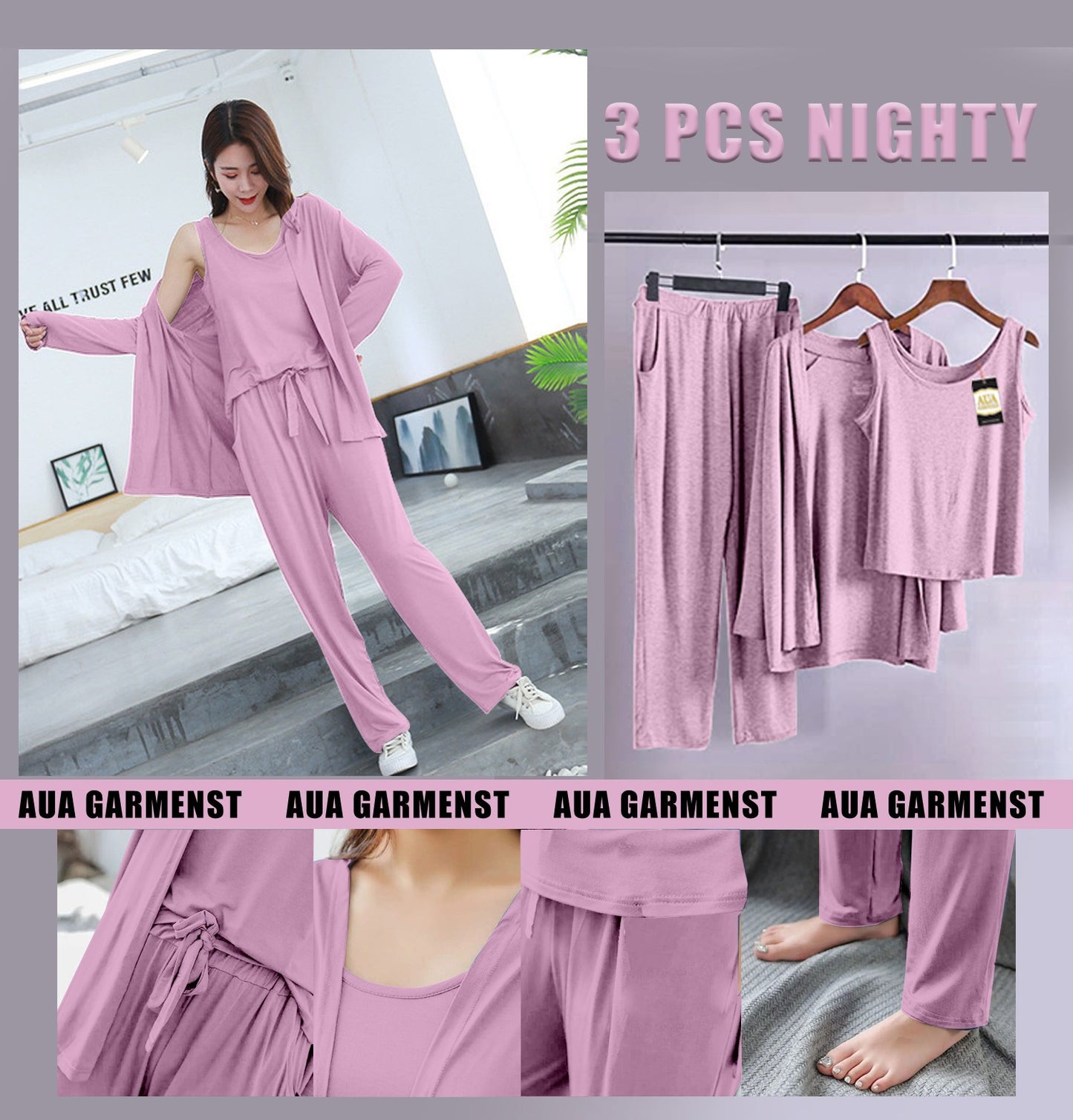 3 Piece Lounge wear Nightwear Sleepwear For Women (19 colours)