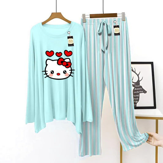 Aqua Blue Printed Lining Lounge wear Nightwear Sleepwear For Women (5 Articles)(002)