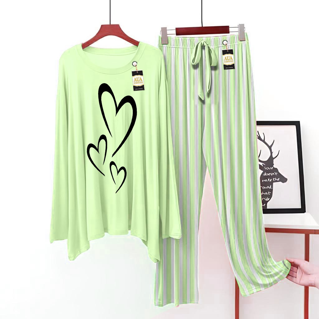 Light Green Printed Lining Trouser Lounge wear Nightwear Sleepwear For Women (6 Articles) (002)