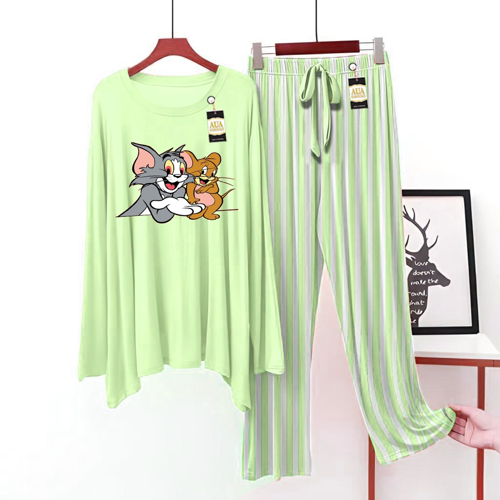 Light Green Printed Lining Trouser Lounge wear Nightwear Sleepwear For Women (6 Articles) (002)