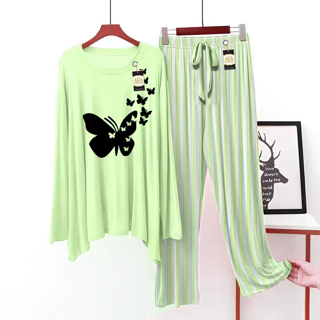 Light Green Printed Lining Trouser Lounge wear Nightwear Sleepwear For Women (6 Articles) (002)