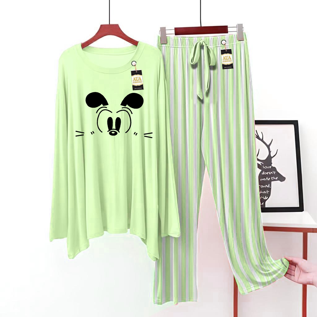 Light Green Printed Lining Trouser Lounge wear Nightwear Sleepwear For Women (6 Articles) (002)