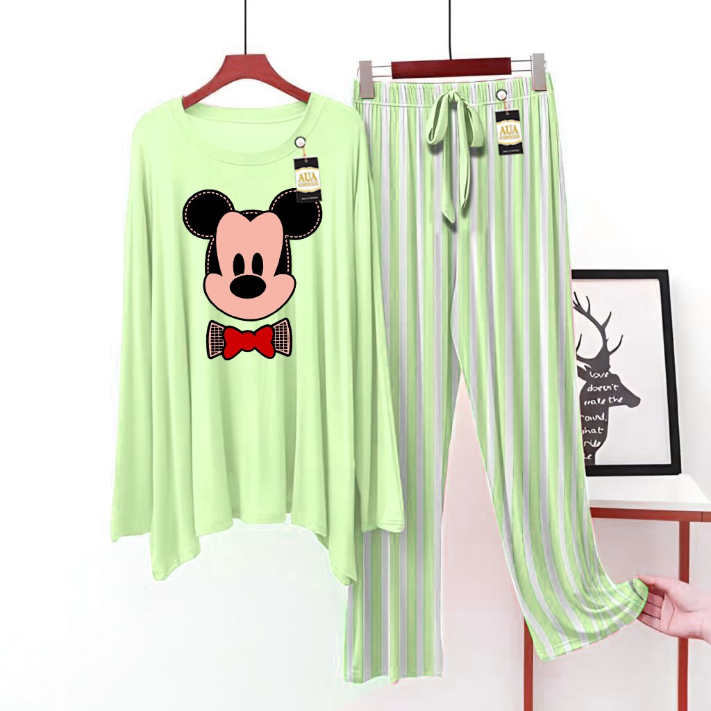 Light Green Printed Lining Trouser Lounge wear Nightwear Sleepwear For Women (6 Articles) (002)