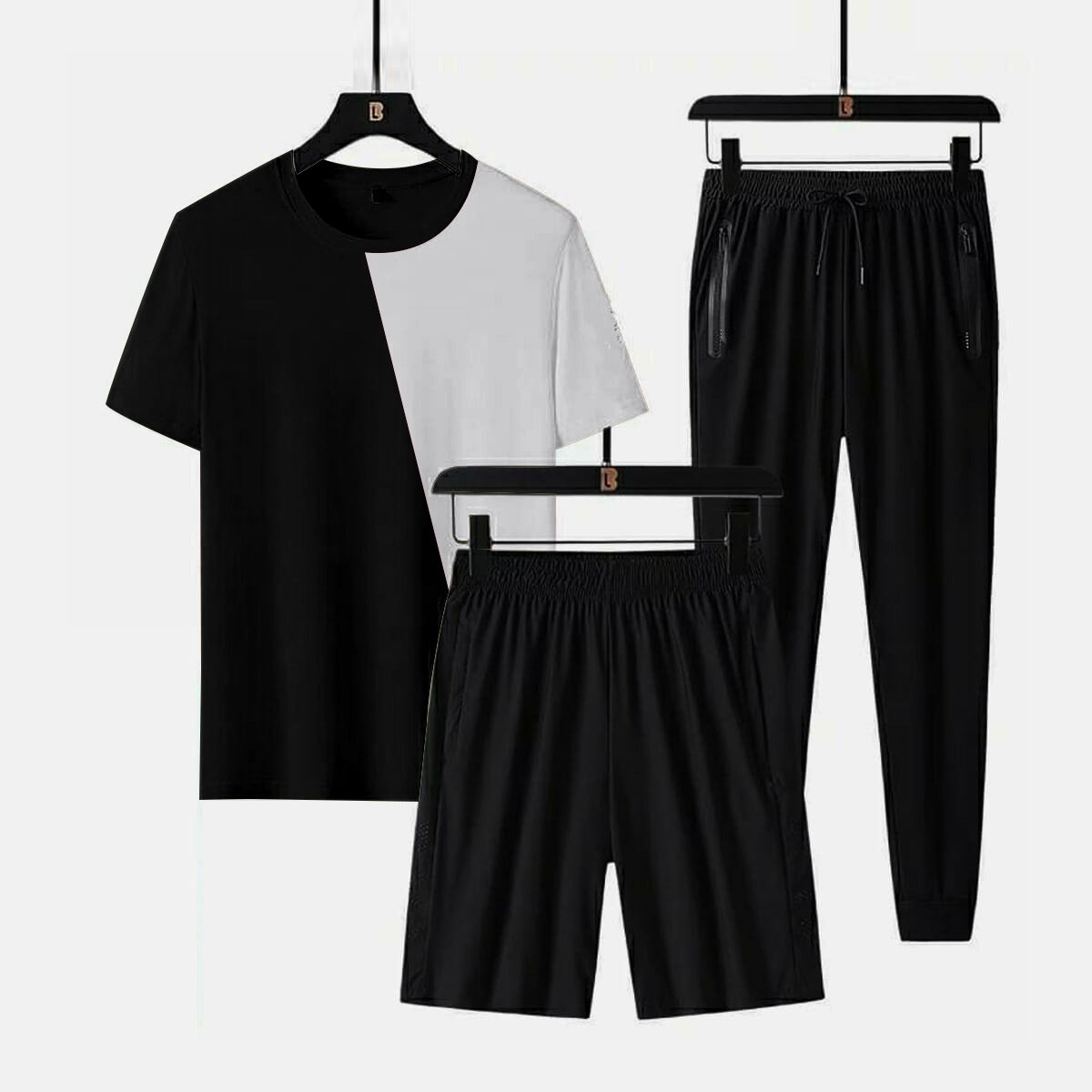 3 piece cross panel tracksuit for men (Panel t shirt + trouser + short)