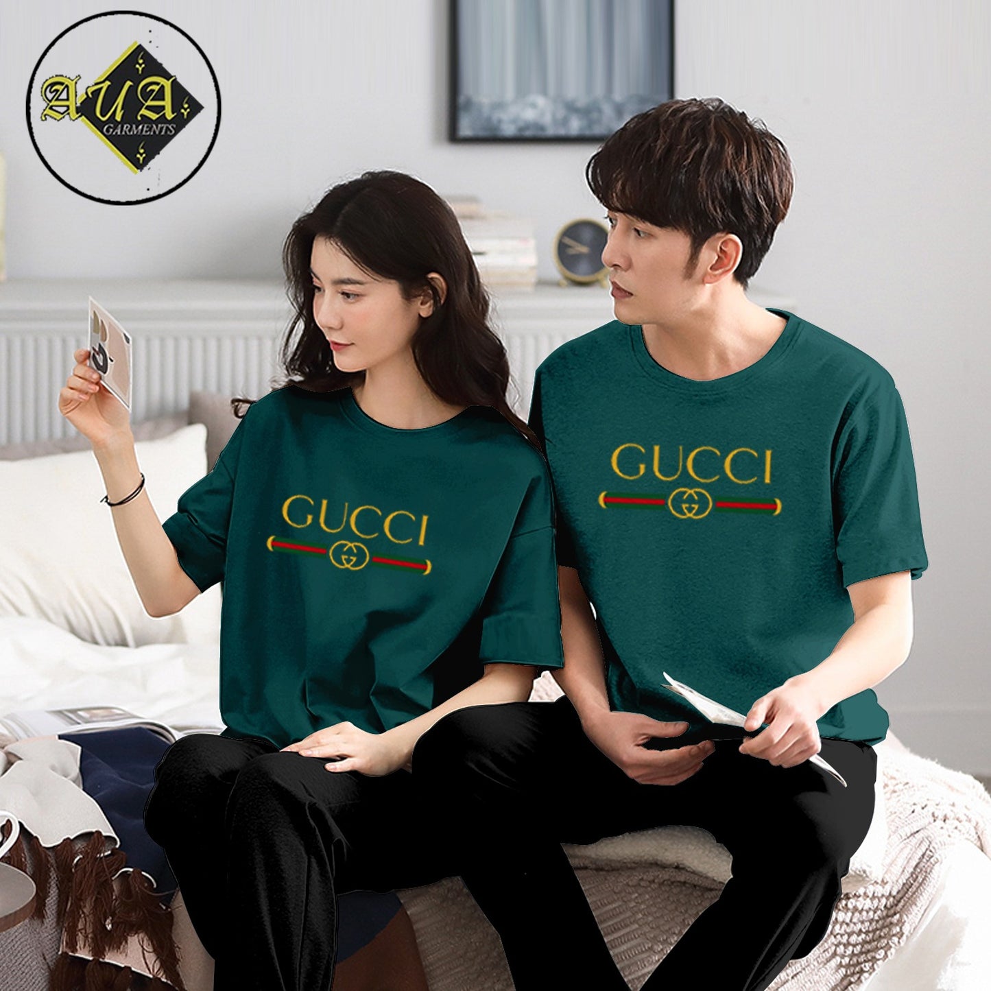 GUCCI Printed Couple Night Suit for Men and Women Pack of 2 ( 12 colours )