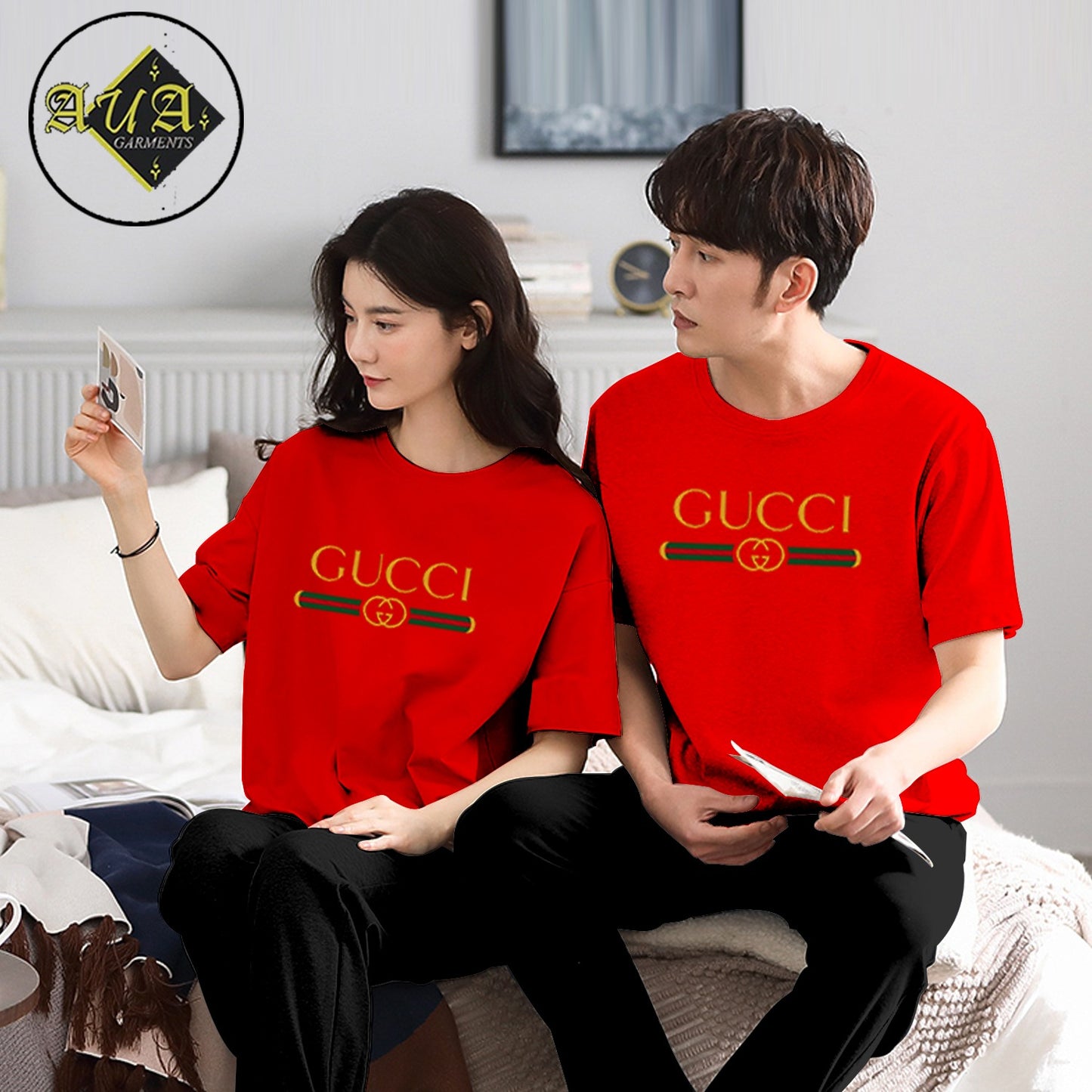 GUCCI Printed Couple Night Suit for Men and Women Pack of 2 ( 12 colours )