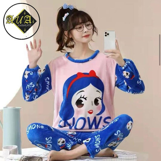 Women Modal Half-Sleeved Pink+Blue Color Home Wear Female Pajama Sleepwear Night Dress By Aua Garments