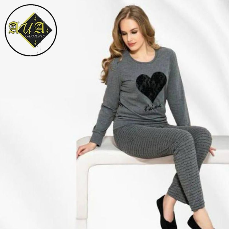 Women Modal Half-Sleeved Grey Color Home Wear Female Pajama Sleepwear Night Dress By Aua Garments