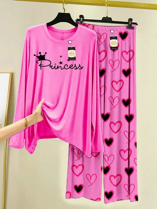 Printed Lounge wear Nightwear Sleepwear With Heart Prinred Trouser For Women By Auagarments (004)