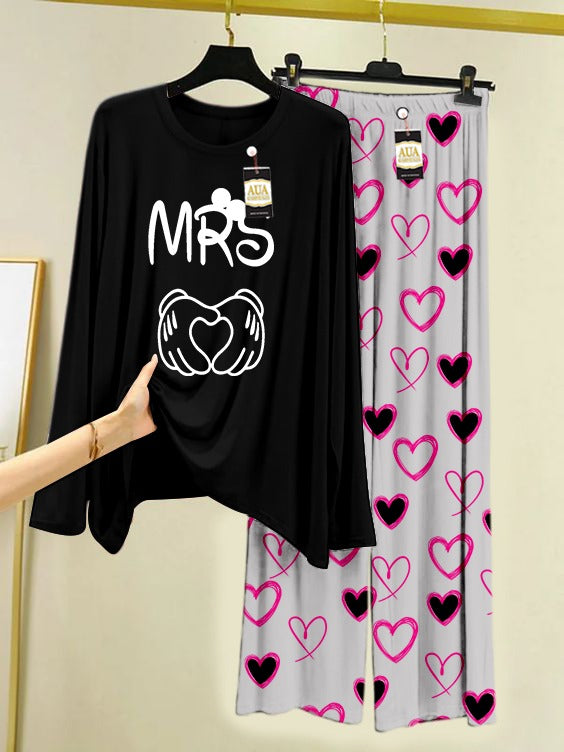 MRS Printed Heart Printed Trouser Lounge wear Nightwear Sleepwear With Heart Prinred Trouser For Women By Auagarments (004)