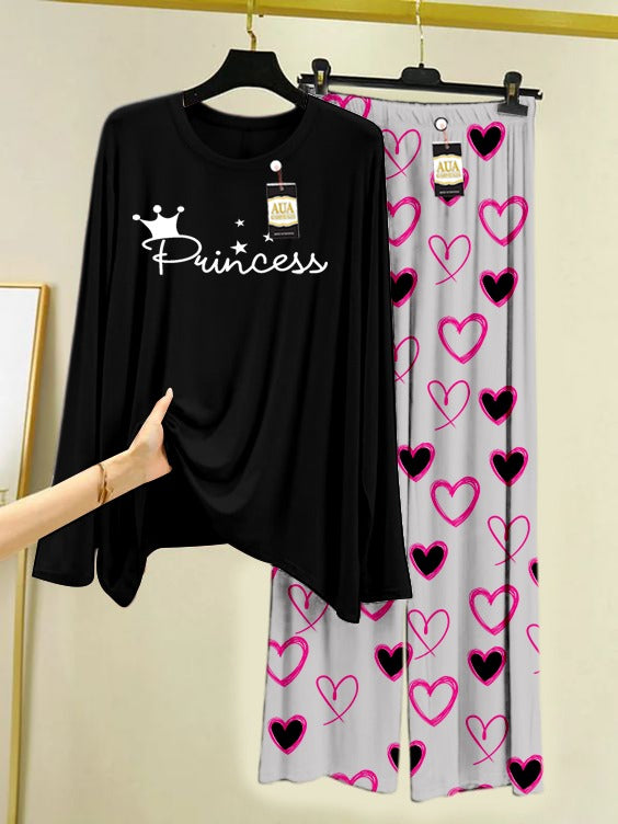 Printed Lounge wear Nightwear Sleepwear With Heart Prinred Trouser For Women By Auagarments (004)