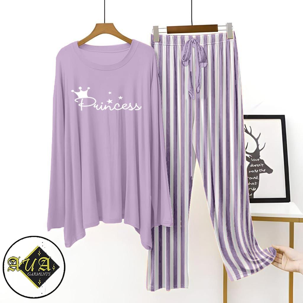 Purple Lining Trouser Printed Night Suit with Luxurious Lining Pajamas Stylish Sleepwear Set for a Cozy Night's Rest (002)