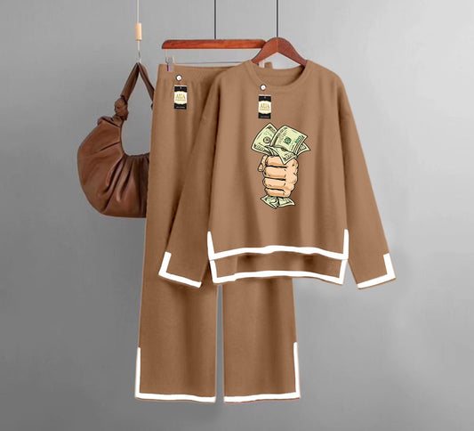 Dollar Hand Printed Turkish Winter Co-Ord Set for Women - Warm & Stylish Loungewear Brown