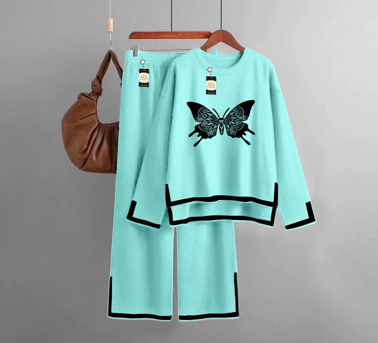 Butterfly Printed Turkish Winter Co-Ord Set for Women - Warm & Stylish Loungewear Sky Blue