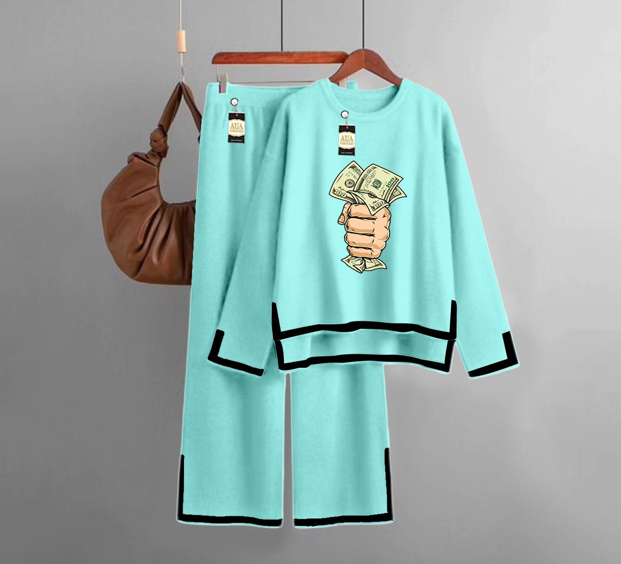 Dollar hand Printed Turkish Winter Co-Ord Set for Women - Warm & Stylish Loungewear Sky Blue