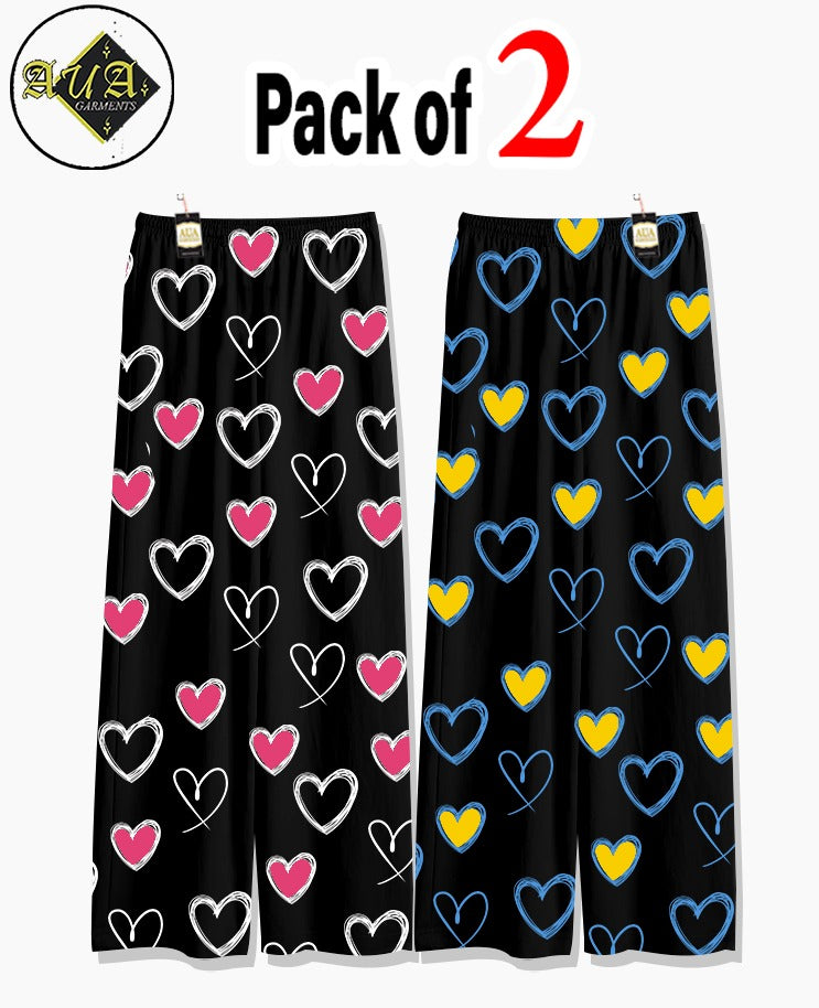 Pack of 2 Women's Nightwear Pajama Set -Pink & Yellow  Printed trouser Print