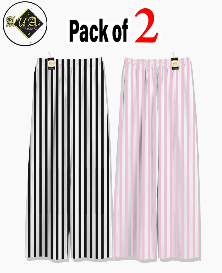 Pack of 2 Women's Nightwear Pajama Set -Black & Baby Pink Lining trouser Print