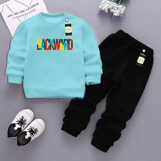Sky Blue and Black (Backward) Printed Kids Tracksuit for Winter By Aua Garments