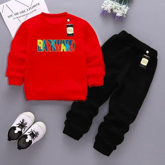 Red and Black (Backward) Printed Kids Tracksuit for Winter By Aua Garments