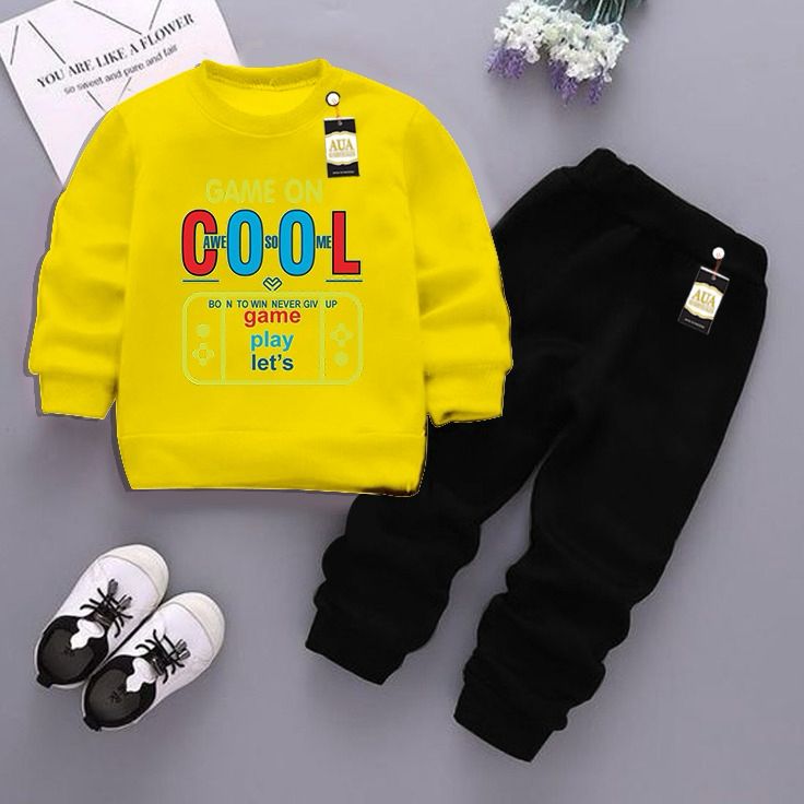 Yellow and Black (Cool) Printed Kids Tracksuit for Winter By Aua Garments