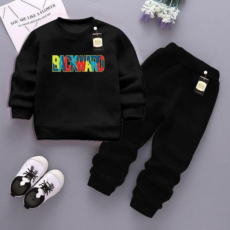 Black and Black (Backward) Printed Kids Tracksuit for Winter By Aua Garments