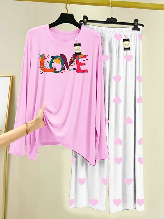 BABY PINK MULTI LOVE Printed MIni Heart Printed Trouser (001)