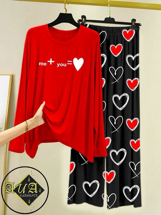 RED ME + YOU Heart Printed Trouser Lounge wear Nightwear Sleepwear With Heart Prinred Trouser For Women By Auagarments (004)