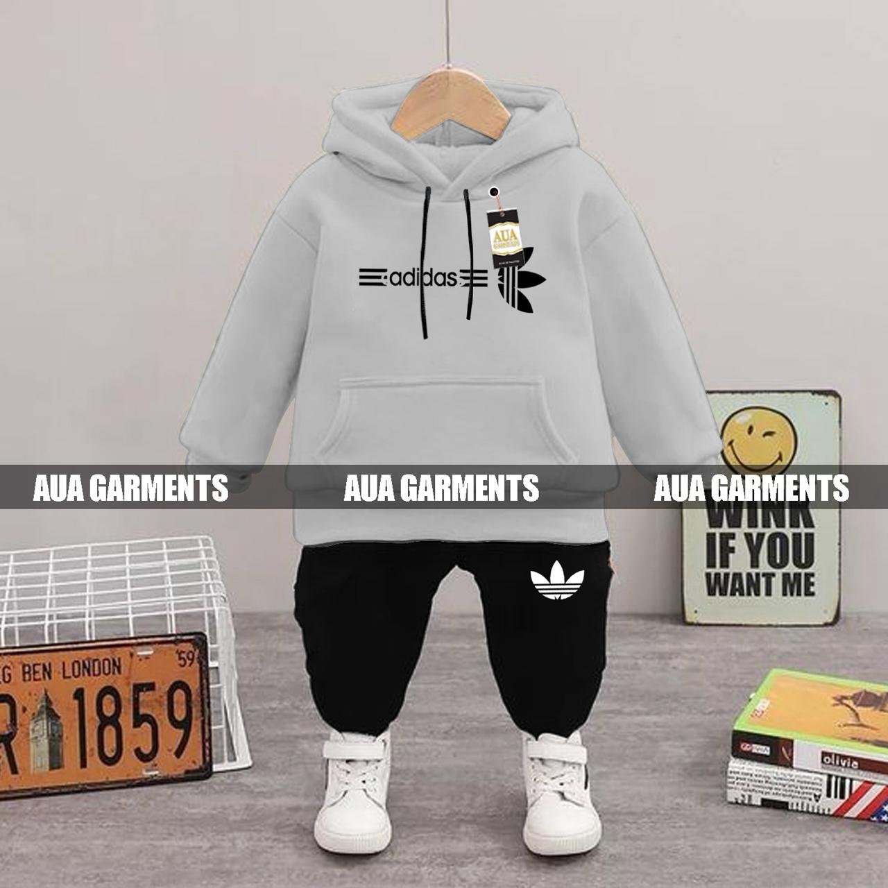 LIGHT GREY ADDIDAS Printed Kid's Tracksuit Set with Hoodie and Trousers (1-10 Years)