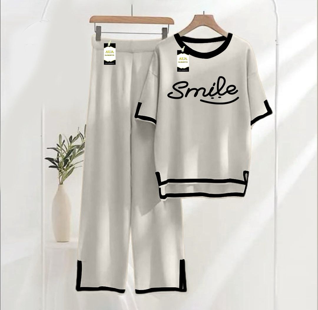 Women's Grey Smile Printed Nightwear Set - Soft Summer Jersey Fabric, Short Sleeves, Contrast Piping Turkish Style | Comfortable Sleepwear by AUA Garment