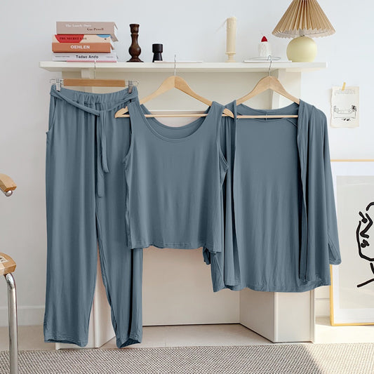 plan Dark Grey 3 Piece Lounge wear Nightwear Sleepwear For Women