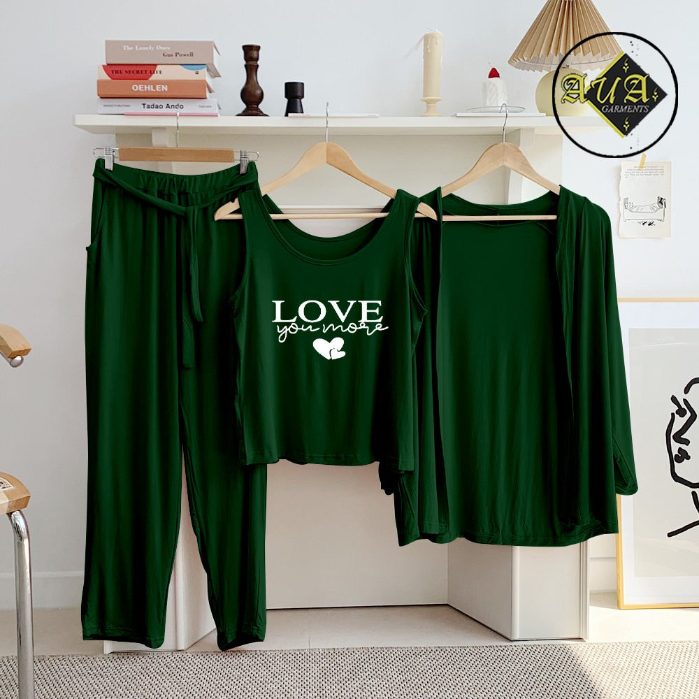T Green Love 3 Piece Lounge wear Nightwear Sleepwear For Women