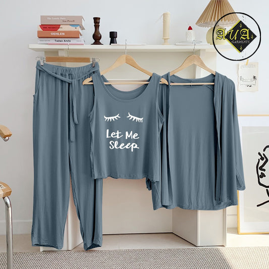 Dark Grey Let Me Sleep 3 Piece Lounge wear Nightwear Sleepwear For Women