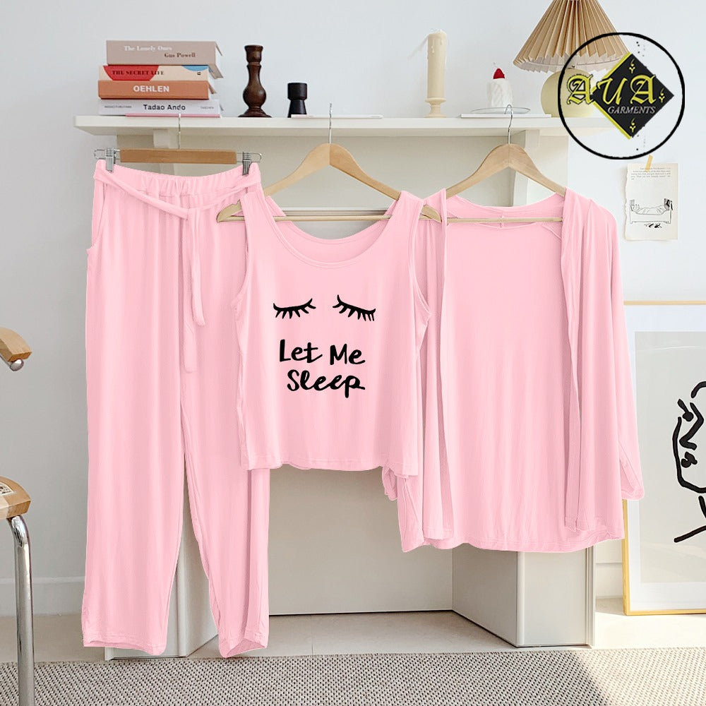 Baby Pink Let Me Sleep 3 Piece Lounge wear Nightwear Sleepwear For Women