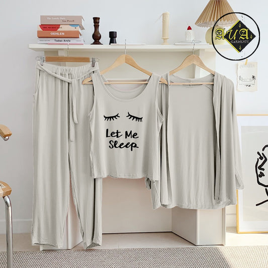 Light Grey Let Me Sleep 3 Piece Lounge wear Nightwear Sleepwear For Women